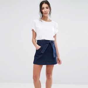 Native Youth Tie Waist Denim Mini Skirt